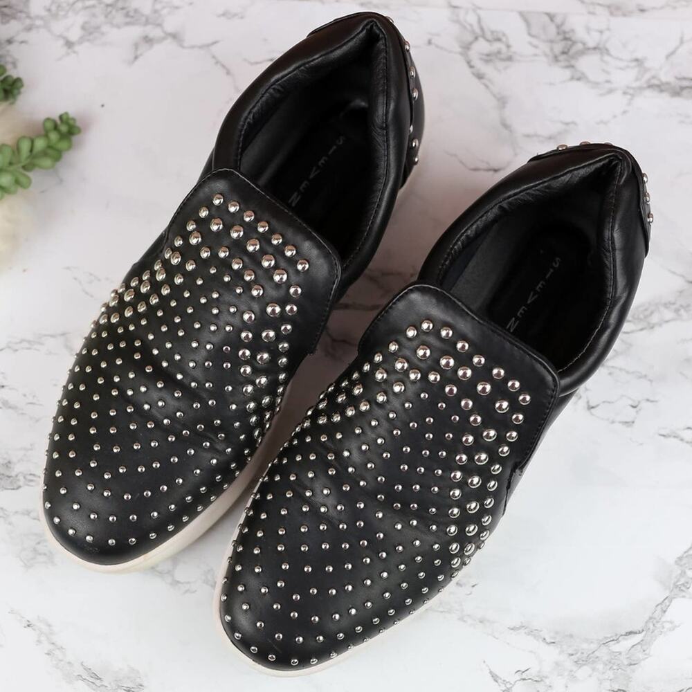Steven Smash Black Faux Leather Studded Slip On Sneakers 7.5 Women's